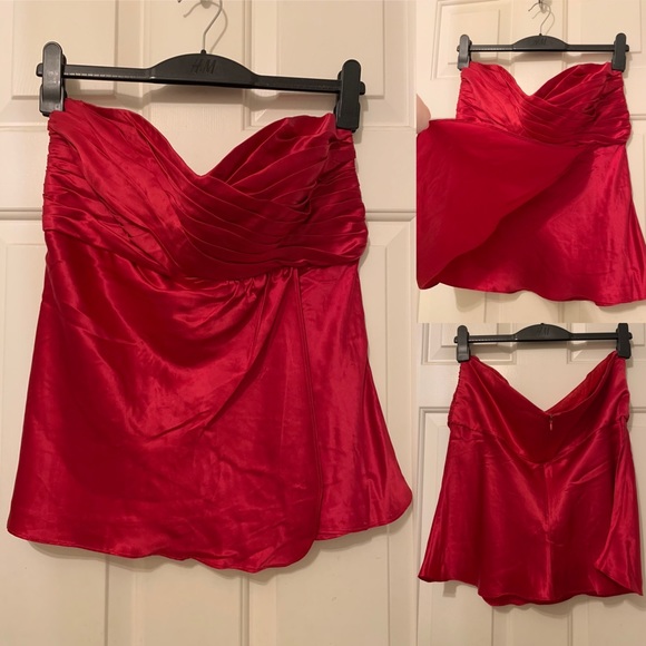 Red silk Le Chateau strapless top w/ruching detail - Picture 6 of 8